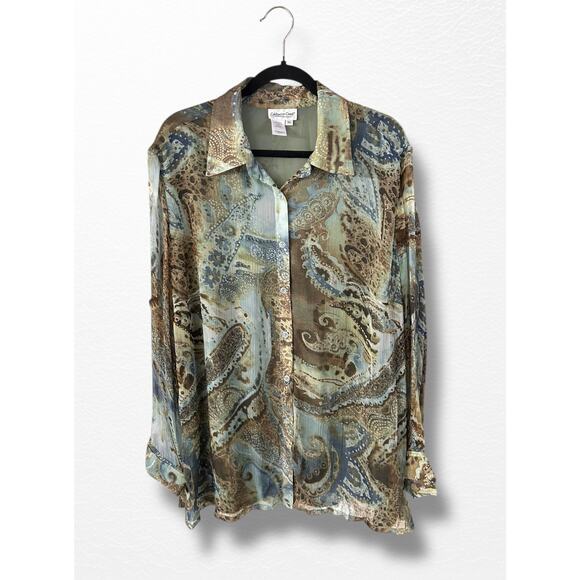 Coldwater Creek Gauzy Abstract Blouse, Size 2X - Picture 1 of 9